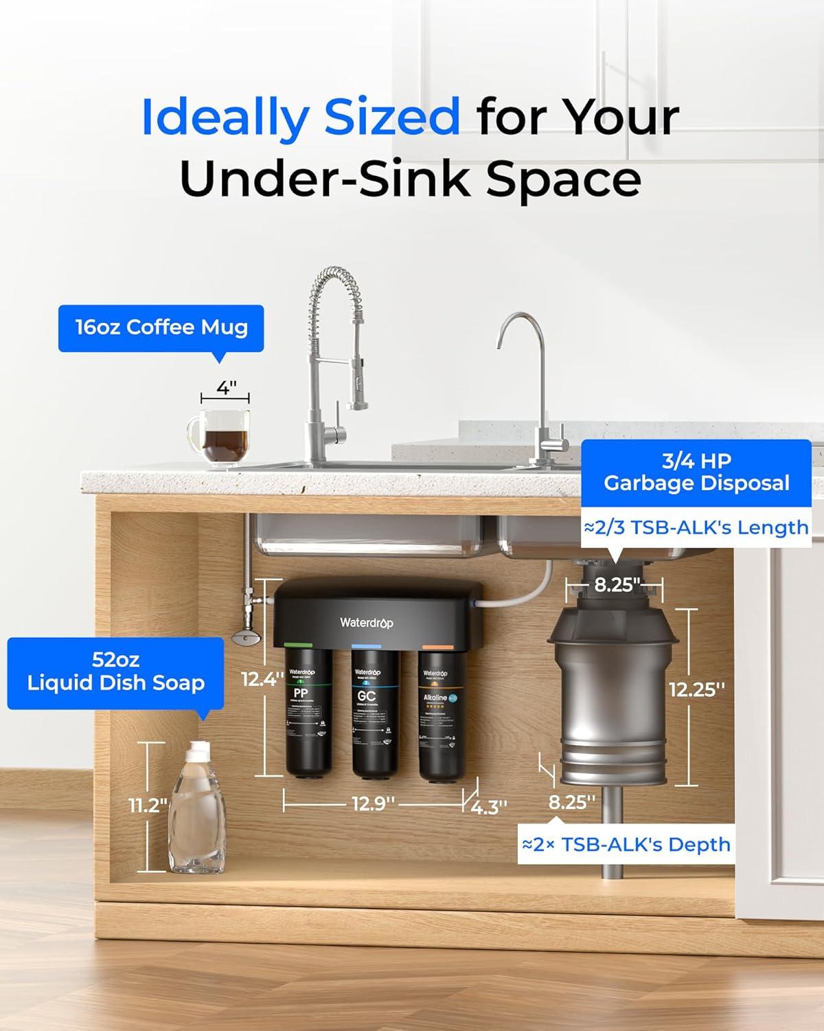 imageWaterdrop TSBALK 8 Layer Slightly Alkaline Under Sink Water Filter System Reduces PFAS PFOAPFOS Fluoride Chlorine Bad Taste ampamp Odor with Dedicated Faucet Under Sink Water Filtration SystemBlackAlkaline Water