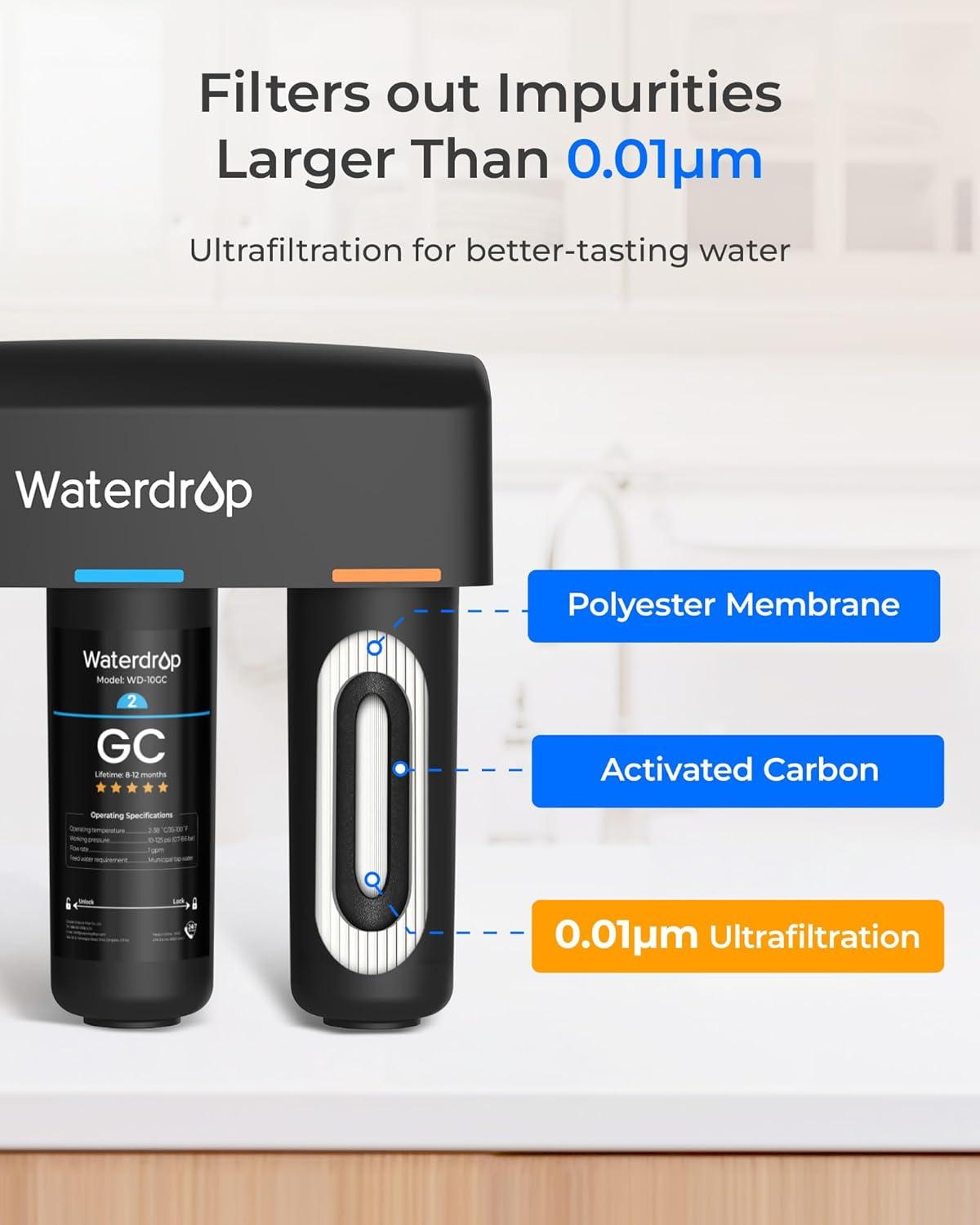 imageWaterdrop TSBALK 8 Layer Slightly Alkaline Under Sink Water Filter System Reduces PFAS PFOAPFOS Fluoride Chlorine Bad Taste ampamp Odor with Dedicated Faucet Under Sink Water Filtration SystemPitch Black001 m Ultra Filtration