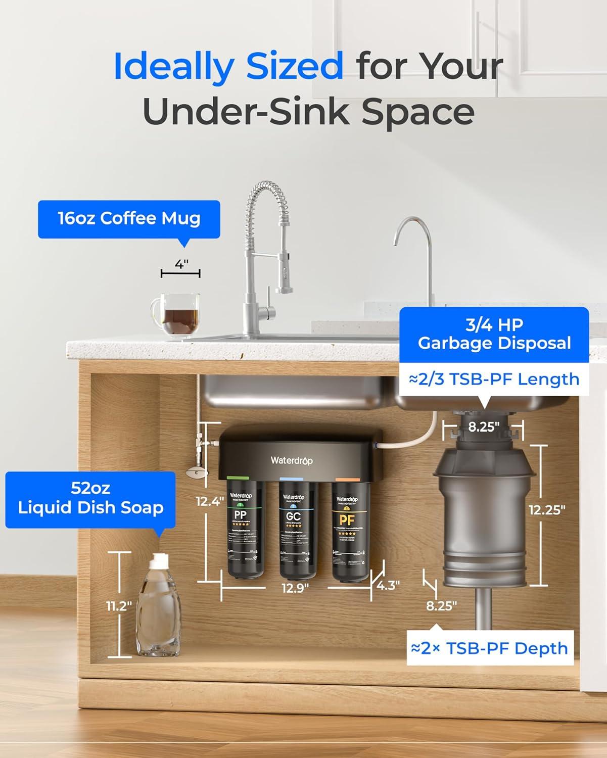 imageWaterdrop TSBPF Under Sink Water Filter   Chlorine Chloramine Fluoride PFAS TasteampampOdor 9 Layer Under Sink Water Filtration Systemwith A Separate FaucetBlack