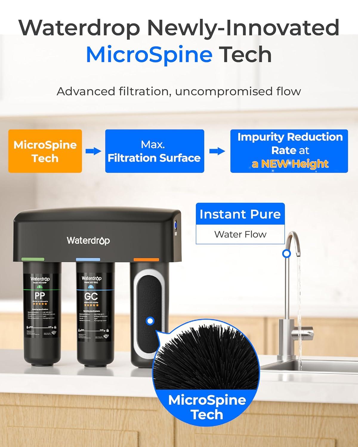 imageWaterdrop TSBPF Under Sink Water Filter   Chlorine Chloramine Fluoride PFAS TasteampampOdor 9 Layer Under Sink Water Filtration Systemwith A Separate FaucetBlack