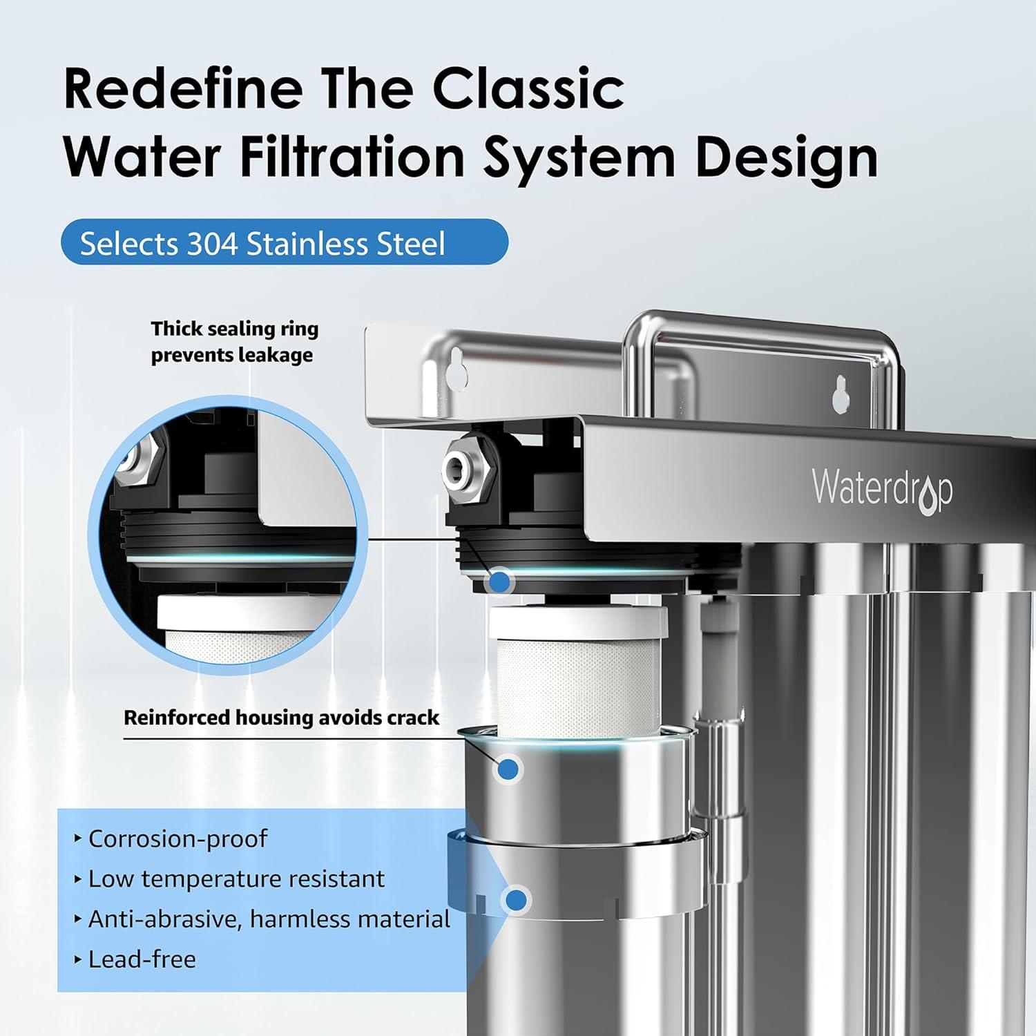imageWaterdrop TSTUF 001m UltraFiltration Under Sink Water Filter System Stainless Steel Water Filter for Sink 5X Service Life Under Sink Water Filtration System Removes 99 of ContaminantsDirect Connect to Main Tap