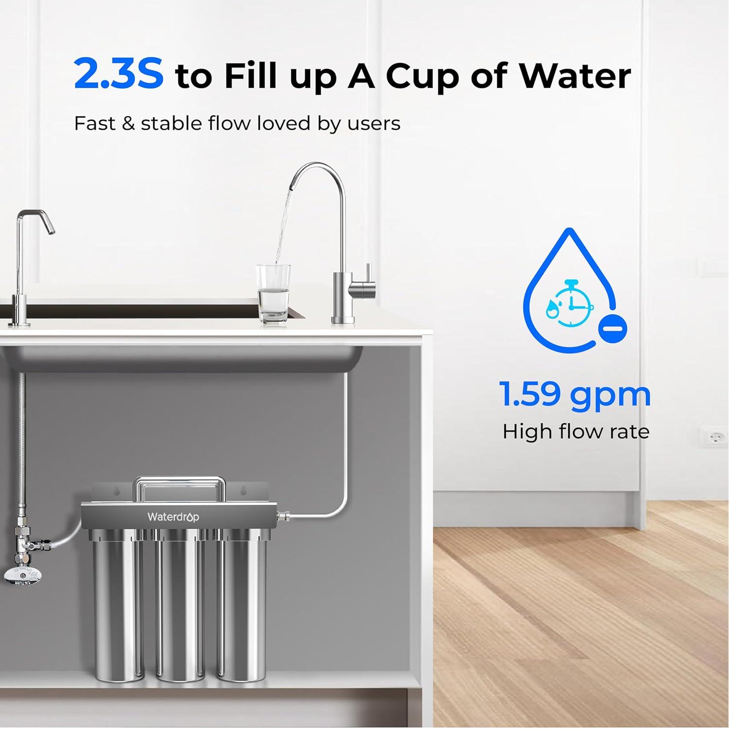 imageWaterdrop TSTUF 001m UltraFiltration Under Sink Water Filter System Stainless Steel Water Filter for Sink 5X Service Life Under Sink Water Filtration System Removes 99 of ContaminantsIncludes new dedicated faucet