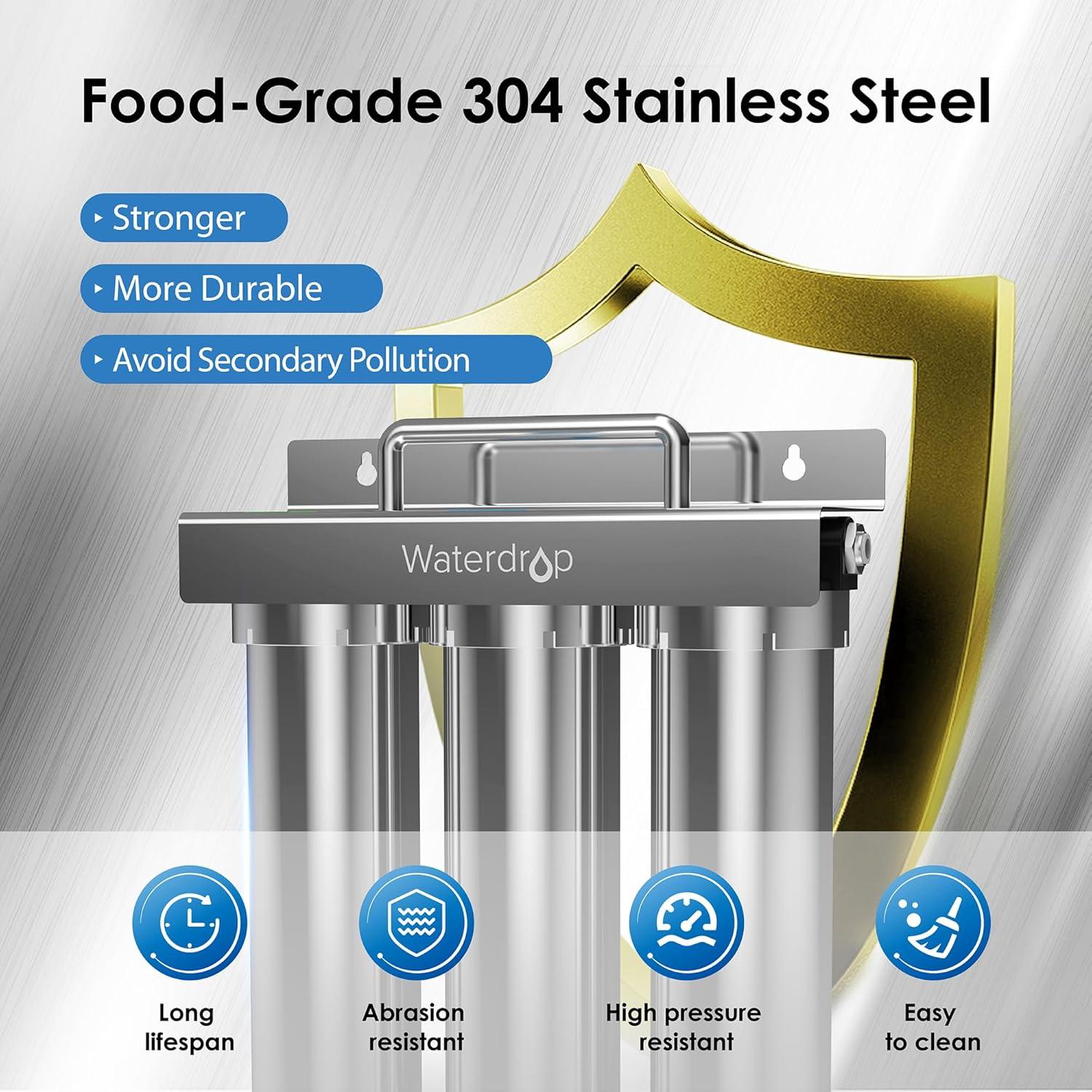 imageWaterdrop TSTUF 001m UltraFiltration Under Sink Water Filter System Stainless Steel Water Filter for Sink 5X Service Life Under Sink Water Filtration System Removes 99 of ContaminantsDirect Connect to Main Tap