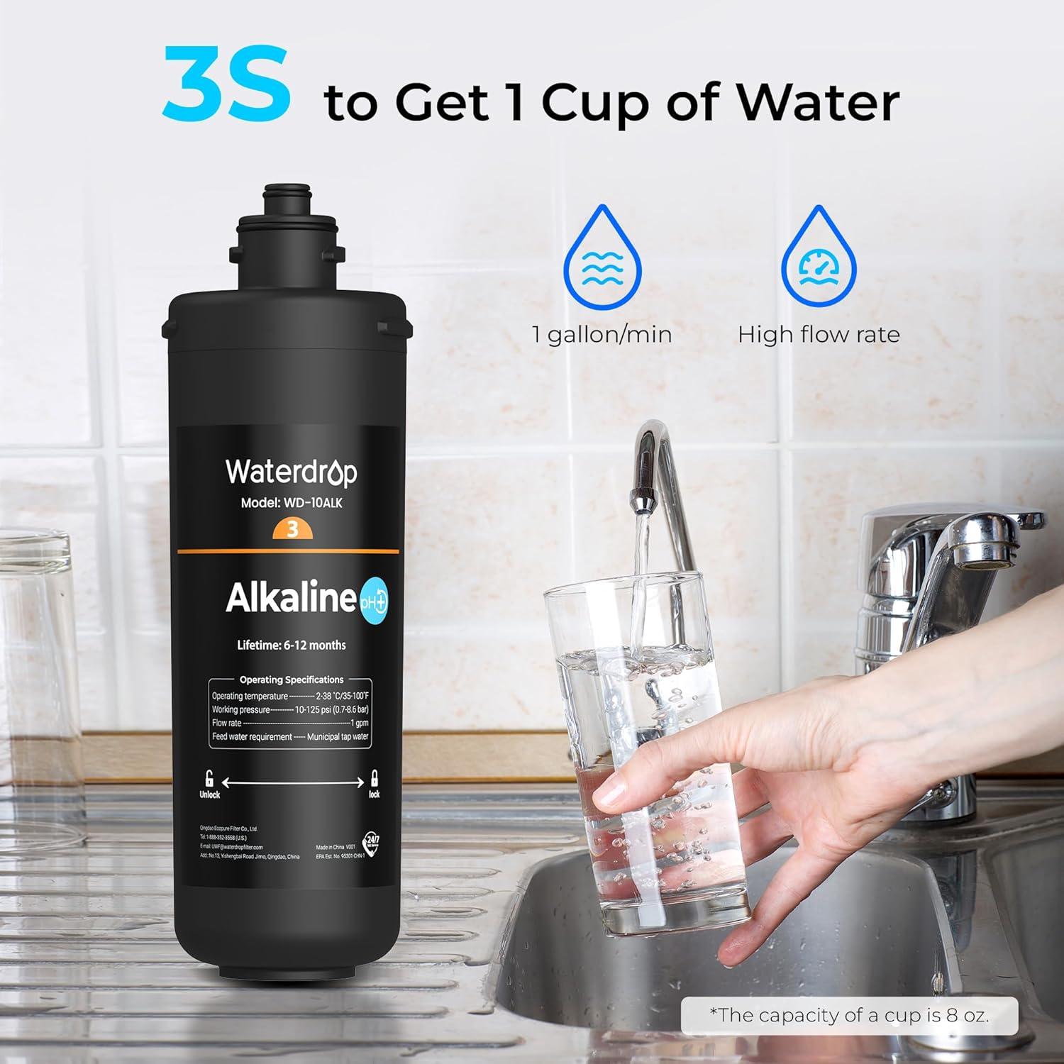 imageWaterdrop WD10ALK Under Sink Water Filter Replacement for Waterdrop TSBALK 8 Layer High Capacity Alkaline Under Sink Water Filtration System