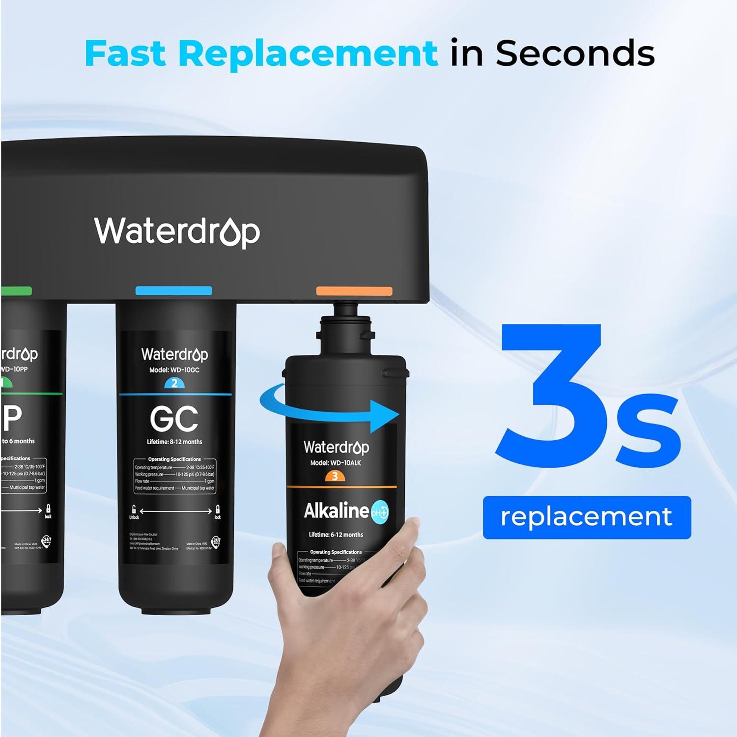 imageWaterdrop WD10ALK Under Sink Water Filter Replacement for Waterdrop TSBALK 8 Layer High Capacity Alkaline Under Sink Water Filtration System