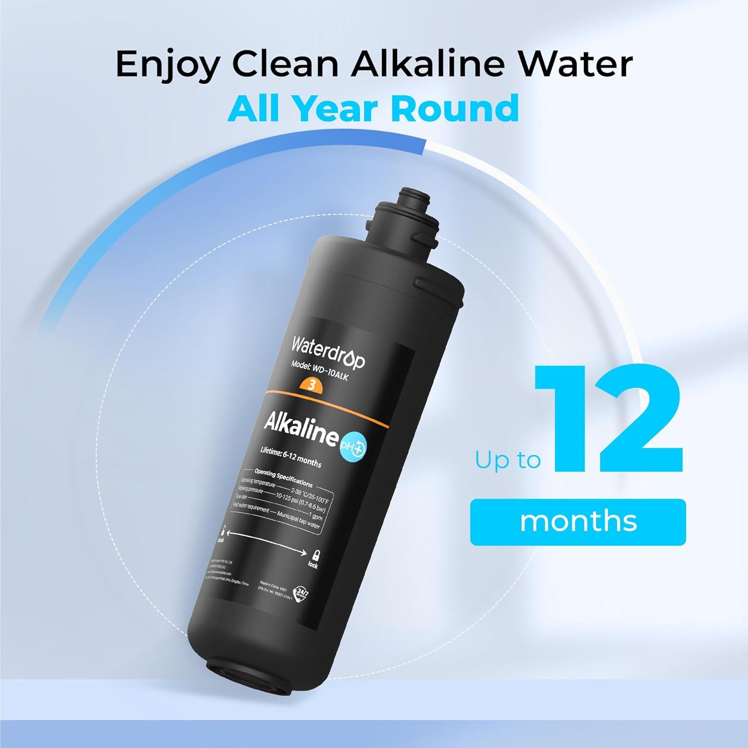 imageWaterdrop WD10ALK Under Sink Water Filter Replacement for Waterdrop TSBALK 8 Layer High Capacity Alkaline Under Sink Water Filtration System