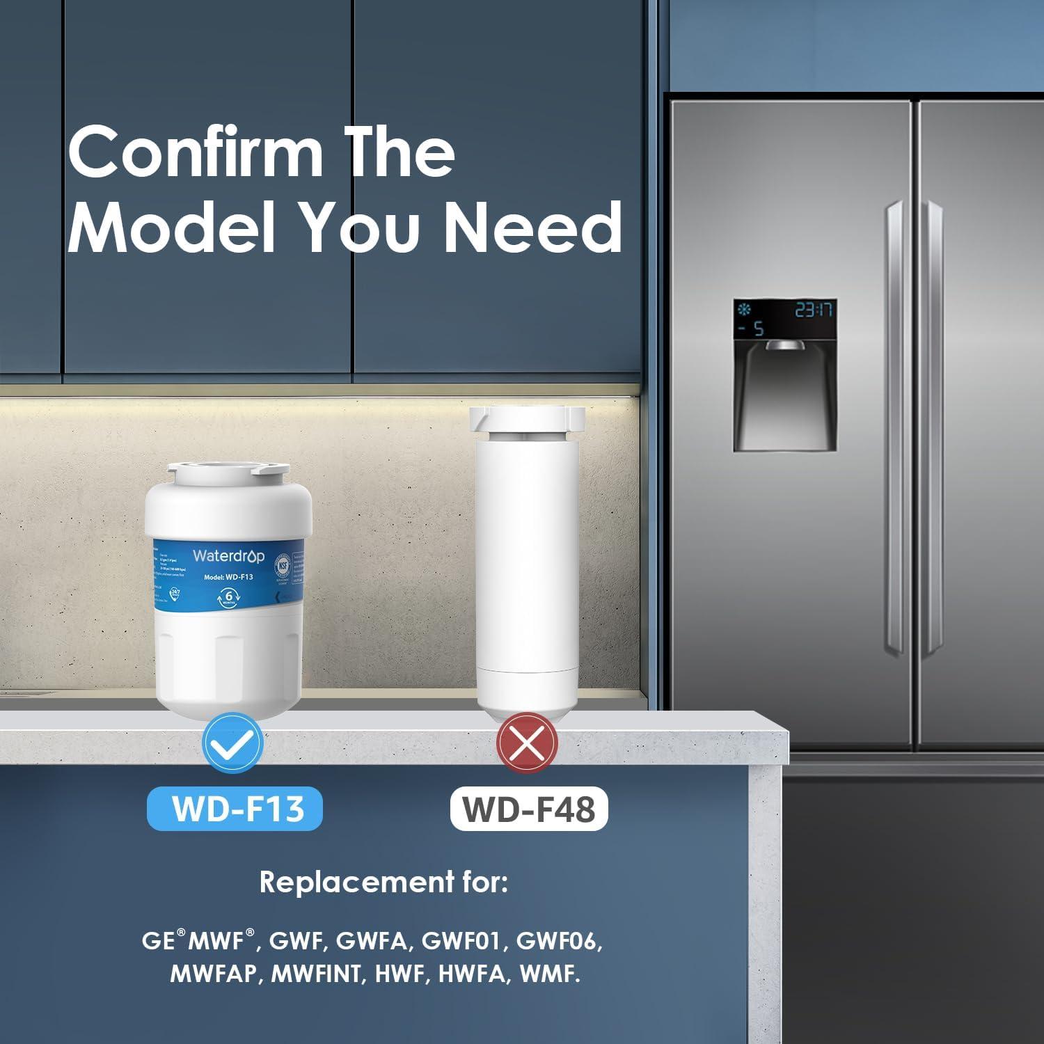 imageWaterdrop WDF13 Water Filter Replacement for GE SmartWater MWF MWFINT MWFP MWFA GWF HDX FMG1 Kenmore 9991 GSE25GSHECSS WFC12011 Count Pack of 1