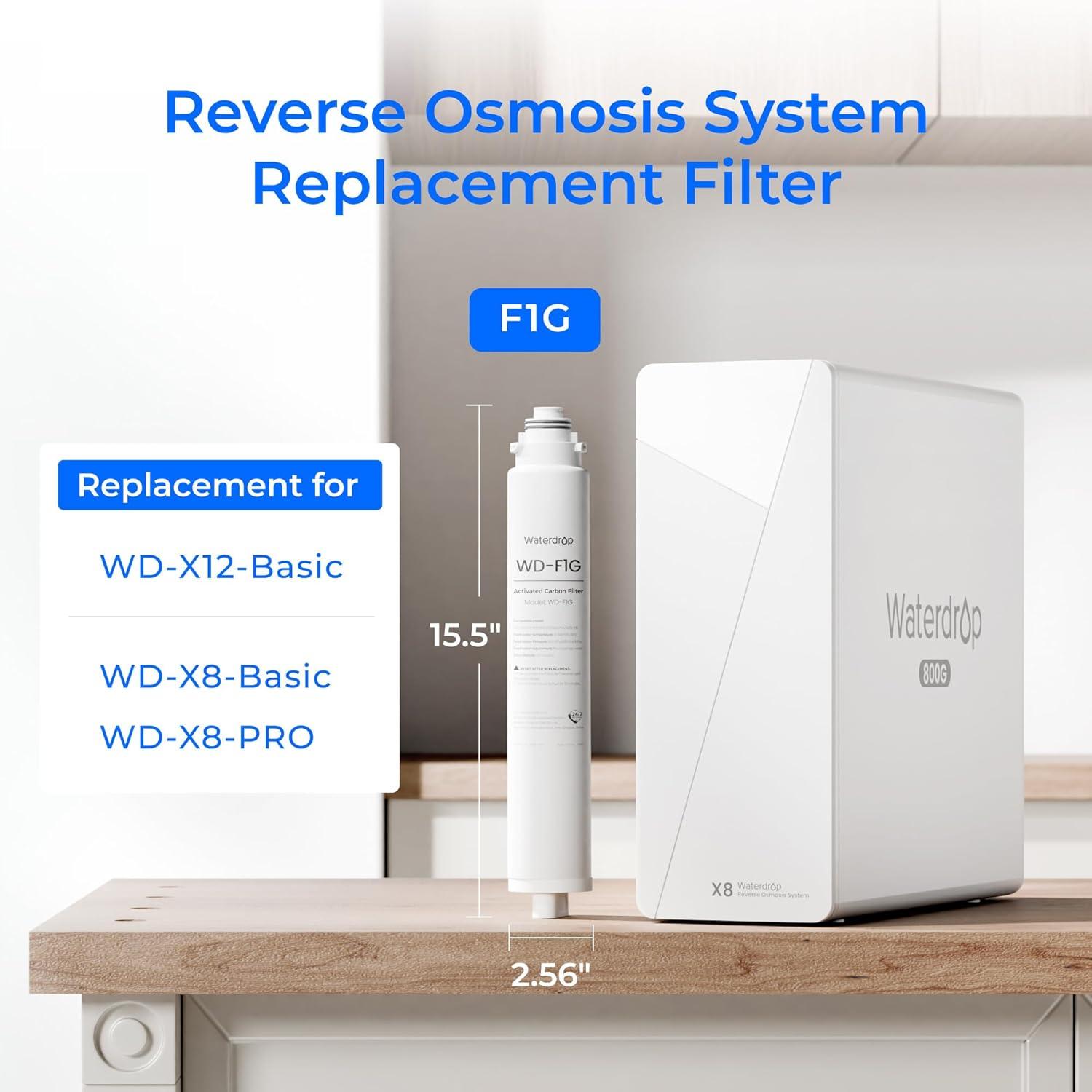 imageWaterdrop WDF1G Filter Replacement for WDX12Basic ampamp WDX8Basic ampamp WDX8PRO Reverse Osmosis System 12month Lifetime