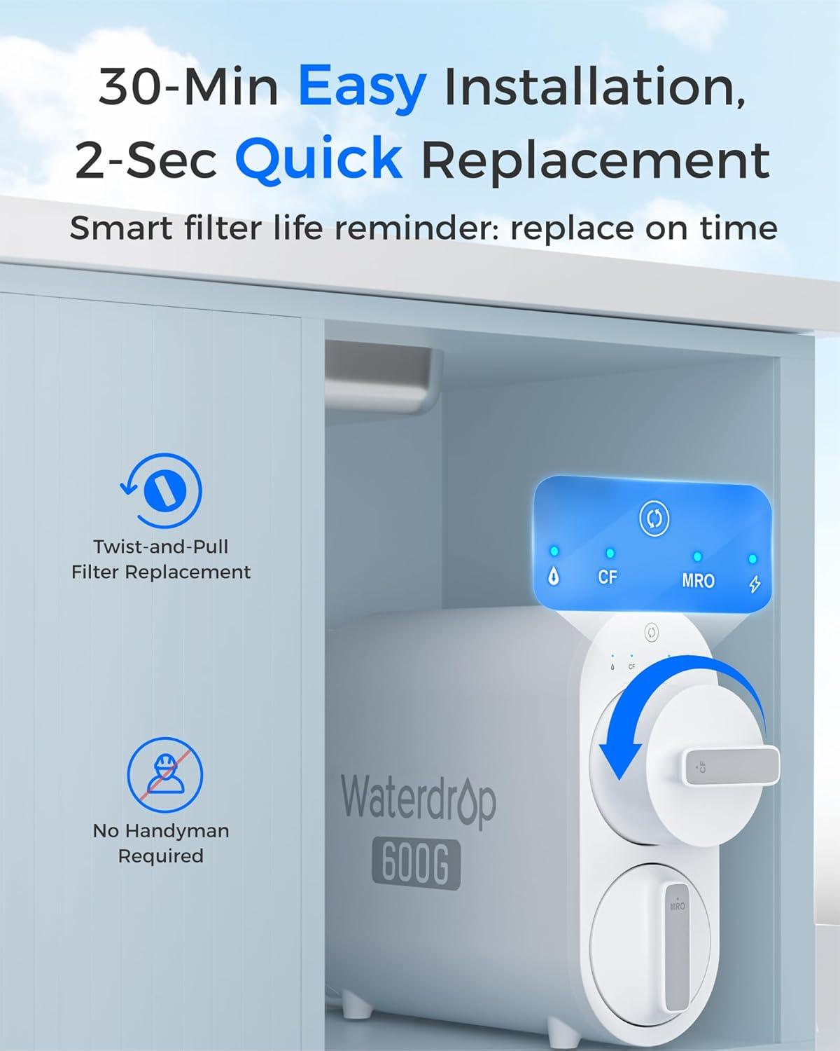 imageWaterdrop WDG2P600RO Filter Replacement for WDG2P600W Reverse Osmosis System 2year Lifetime Reduce PFAS