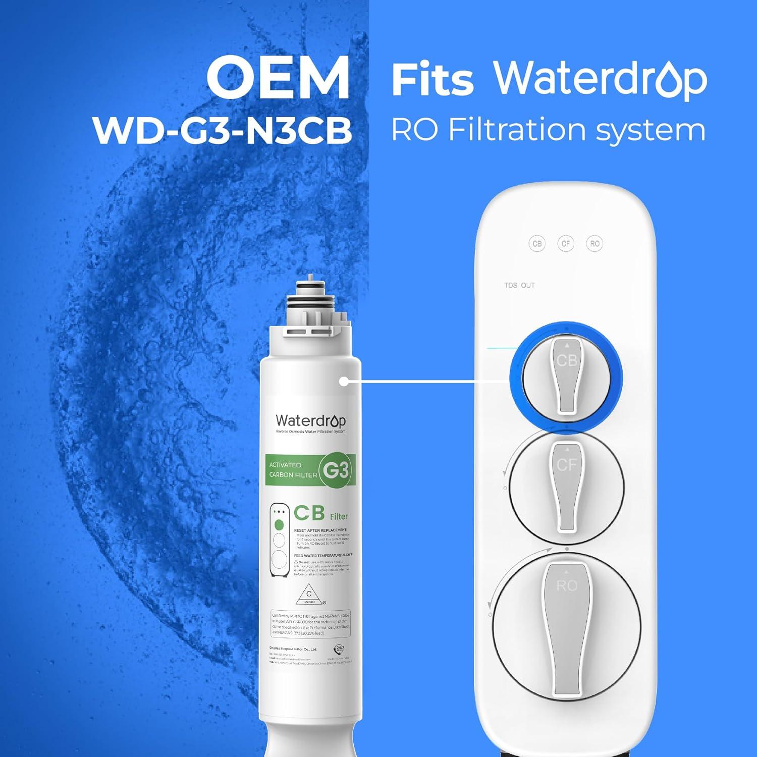 imageWaterdrop WDG3CB Filter Replacement for WDG3W WDG3P600 and WDG3P800W Reverse Osmosis System 1year Lifetime