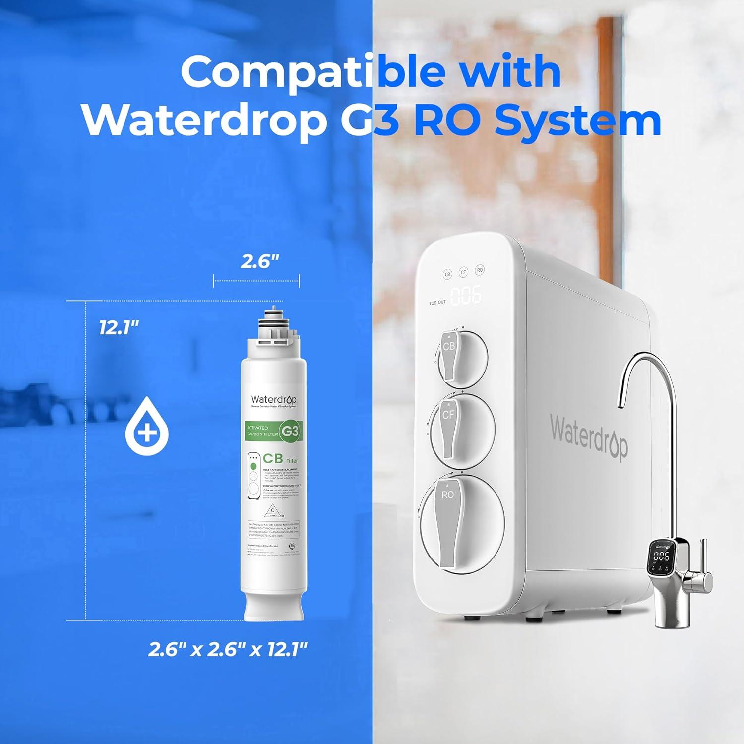 imageWaterdrop WDG3CB Filter Replacement for WDG3W WDG3P600 and WDG3P800W Reverse Osmosis System 1year Lifetime