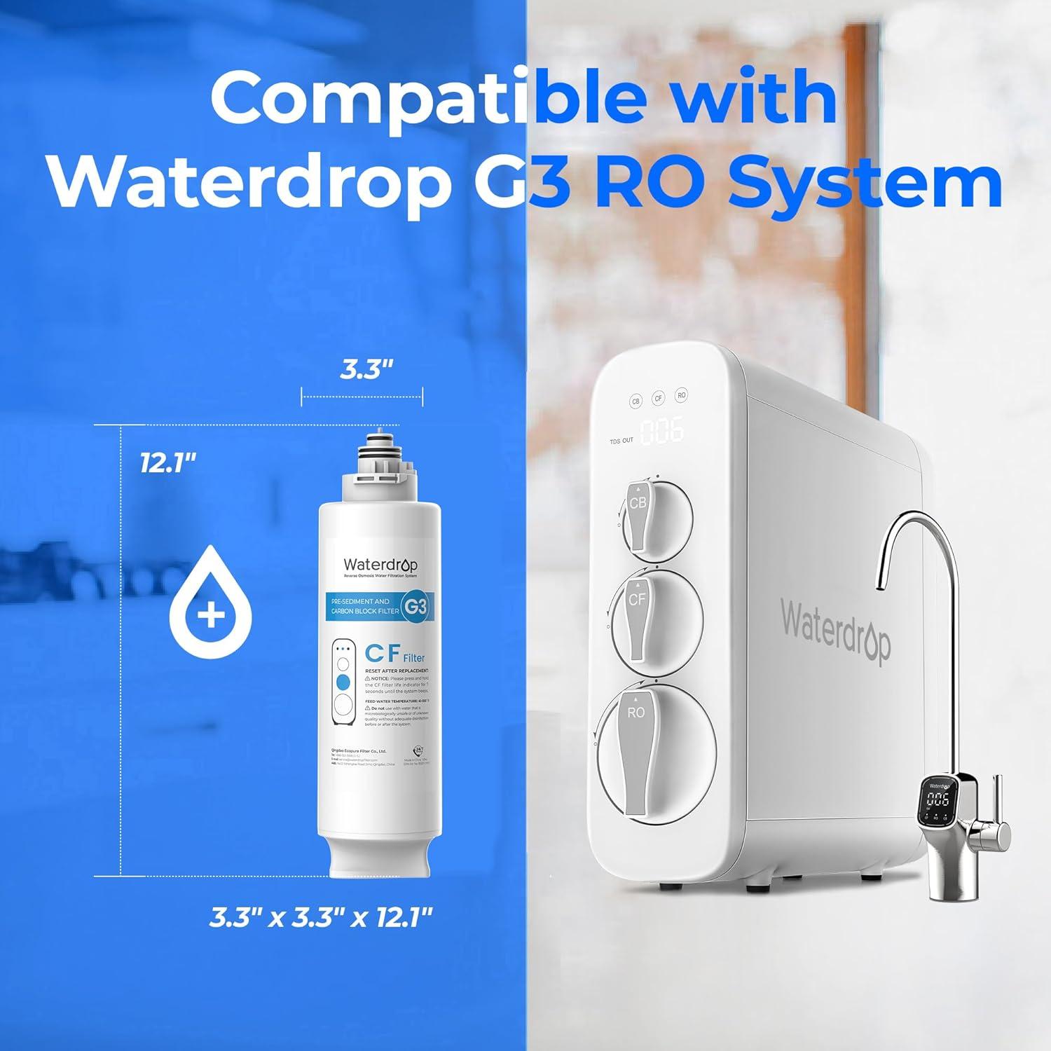 imageWaterdrop WDG3CF Filter Replacement for WDG3W WDG3P600 and WDG3P800W Reverse Osmosis System 6Month Lifetime