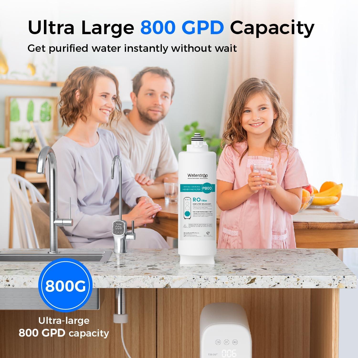 imageWaterdrop WDG3P800N2RO Filter Replacement for WDG3P800W Tankless Reverse Osmosis System Reduce PFAS 2year Lifetime