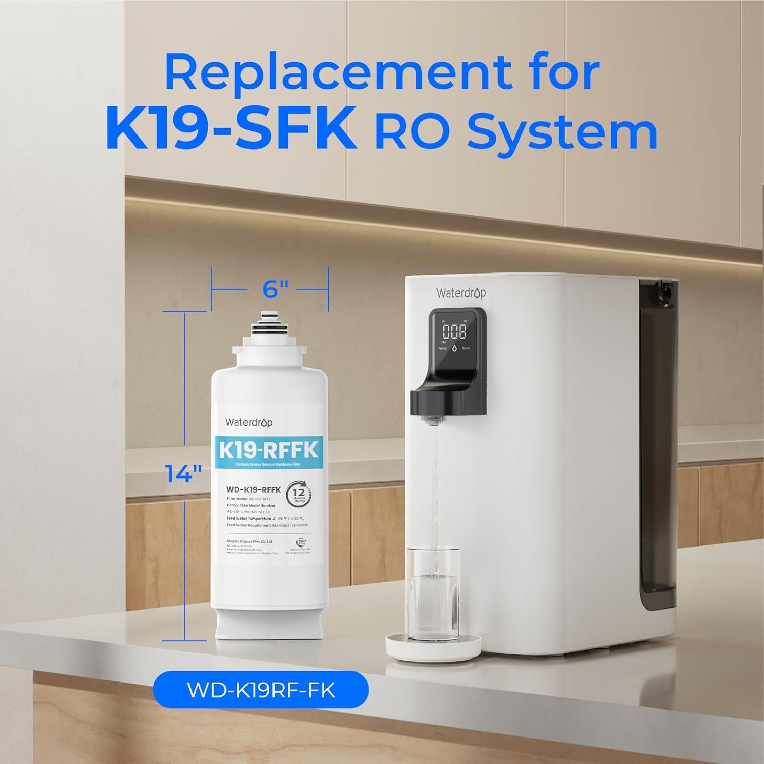 imageWaterdrop WDK19RFFK Filter Replacement for WDK19SFK Countertop Reverse Osmosis System 12month Lifetime