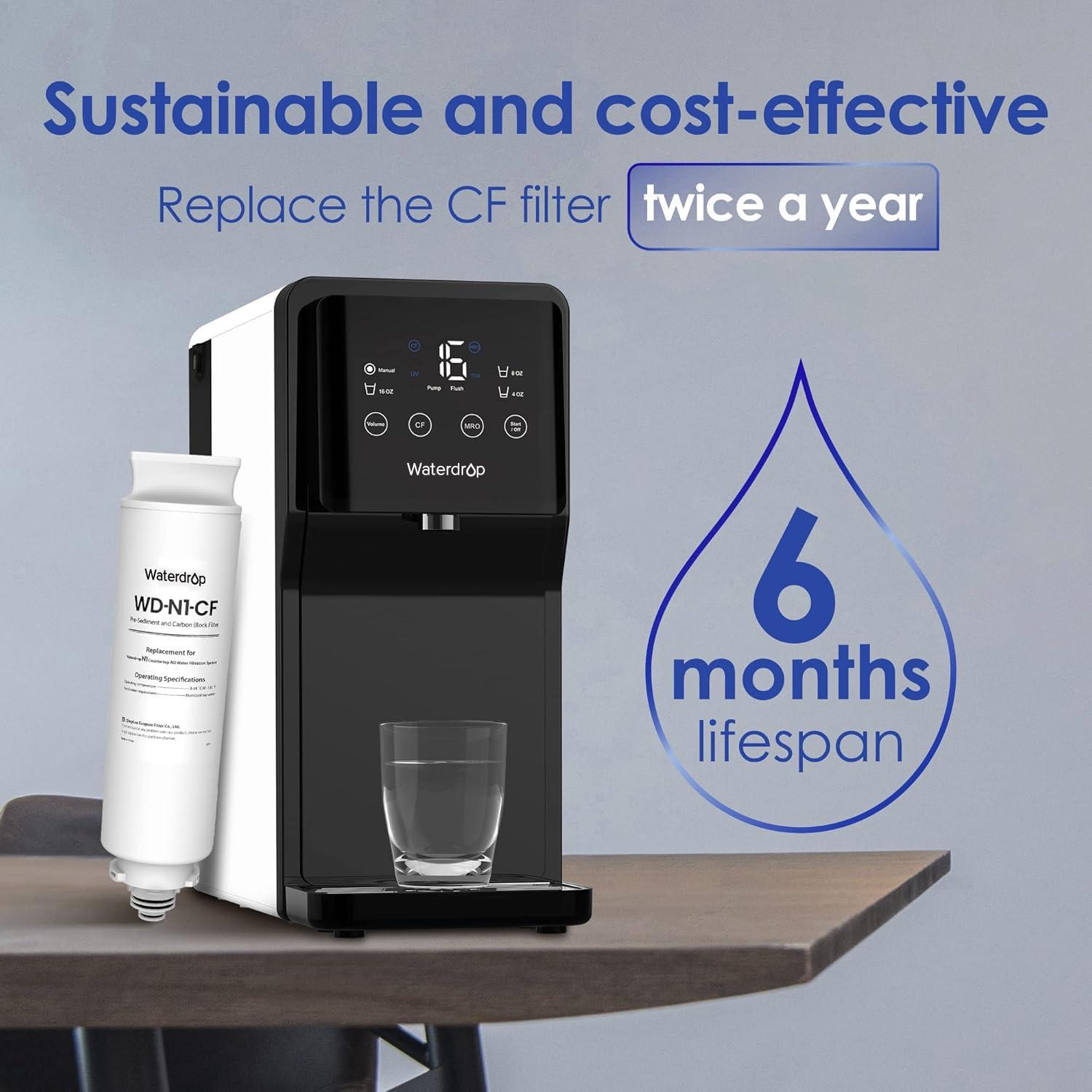 imageWaterdrop WDN1CF Water Filter Replacement for N1 Countertop Reverse Osmosis System 6Month Lifetime