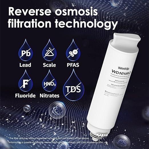 imageWaterdrop WDN1MRO Filter Replacement for WDN1W Countertop Reverse Osmosis Water Filtration System 18Month Lifetime