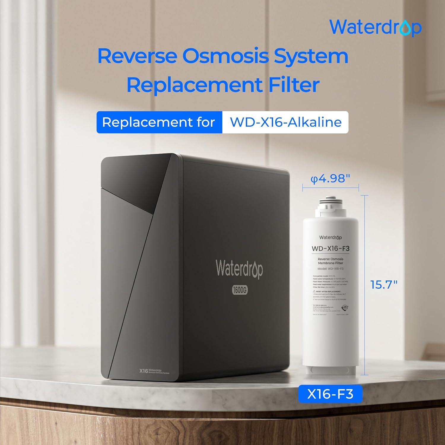 imageWaterdrop WDX16F3 Filter Replacement for WDX16Alkaline 1600 GPD Reverse Osmosis System 24month Lifetime Reduce PFAS