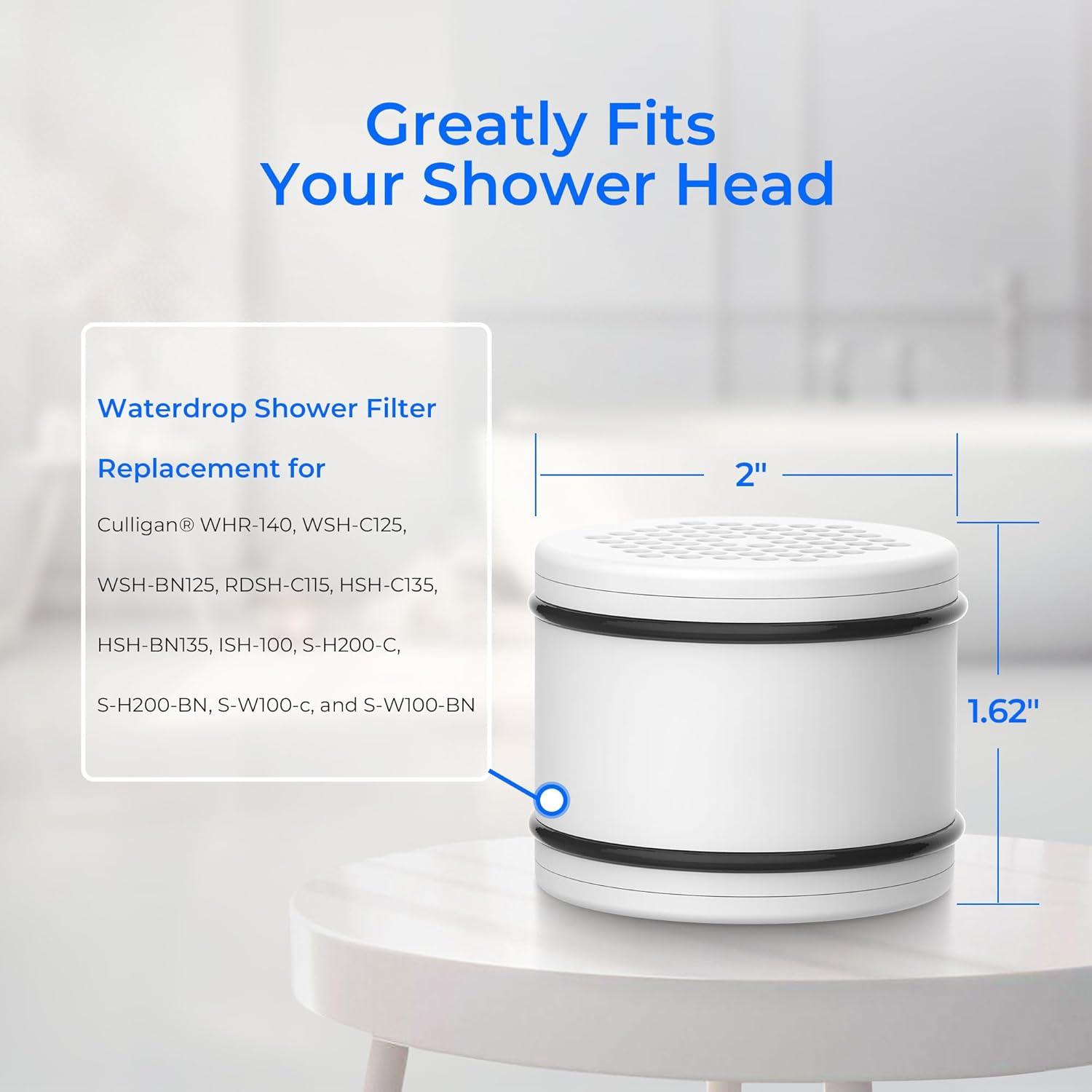 imageWaterdrop WHR140 Shower Filter Replacement for Culligan WHR140 WSHC125 ISH100 HSHC135 Shower Head Water Filter with Advanced KDF Filtration Material Pack of 3