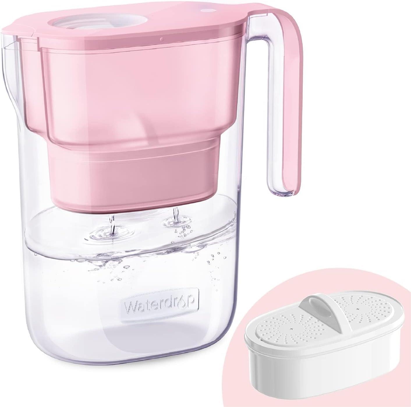 imageWaterdrop Water Filter Pitcher 200Gallon LongLife Countertop NSF Certified Water Purifier Replaces 6400 Plastic Water Bottles a Year Reduces Chlorine PFOAPFOS 7Cup BlackBabyPink