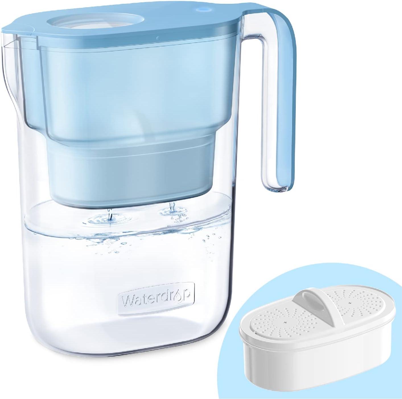 imageWaterdrop Water Filter Pitcher 200Gallon LongLife Countertop NSF Certified Water Purifier Replaces 6400 Plastic Water Bottles a Year Reduces Chlorine PFOAPFOS 7Cup BlackAzure