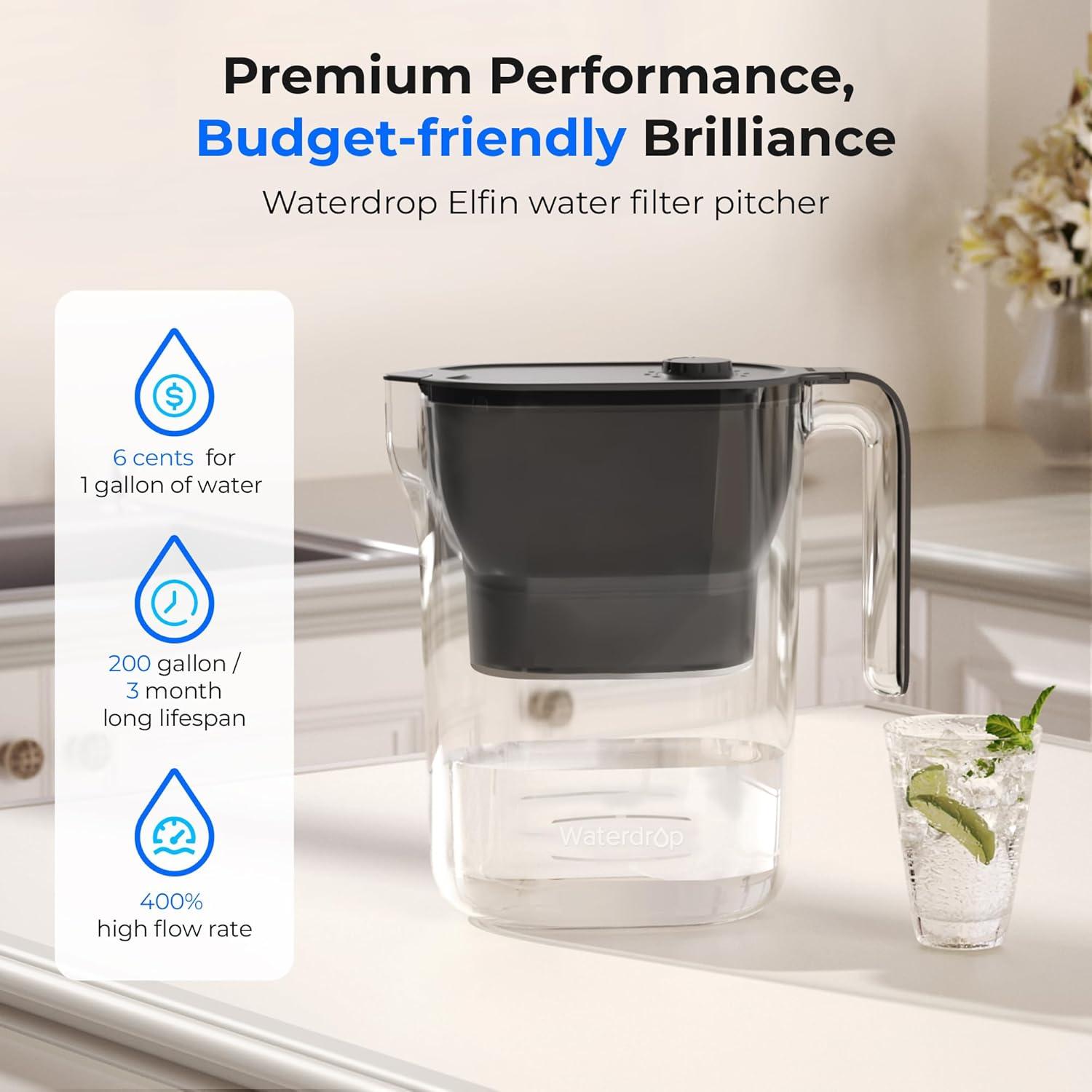 imageWaterdrop Water Filter Pitcher 200Gallon LongLife Countertop NSF Certified Water Purifier Replaces 6400 Plastic Water Bottles a Year Reduces Chlorine PFOAPFOS 7Cup BlackBlack