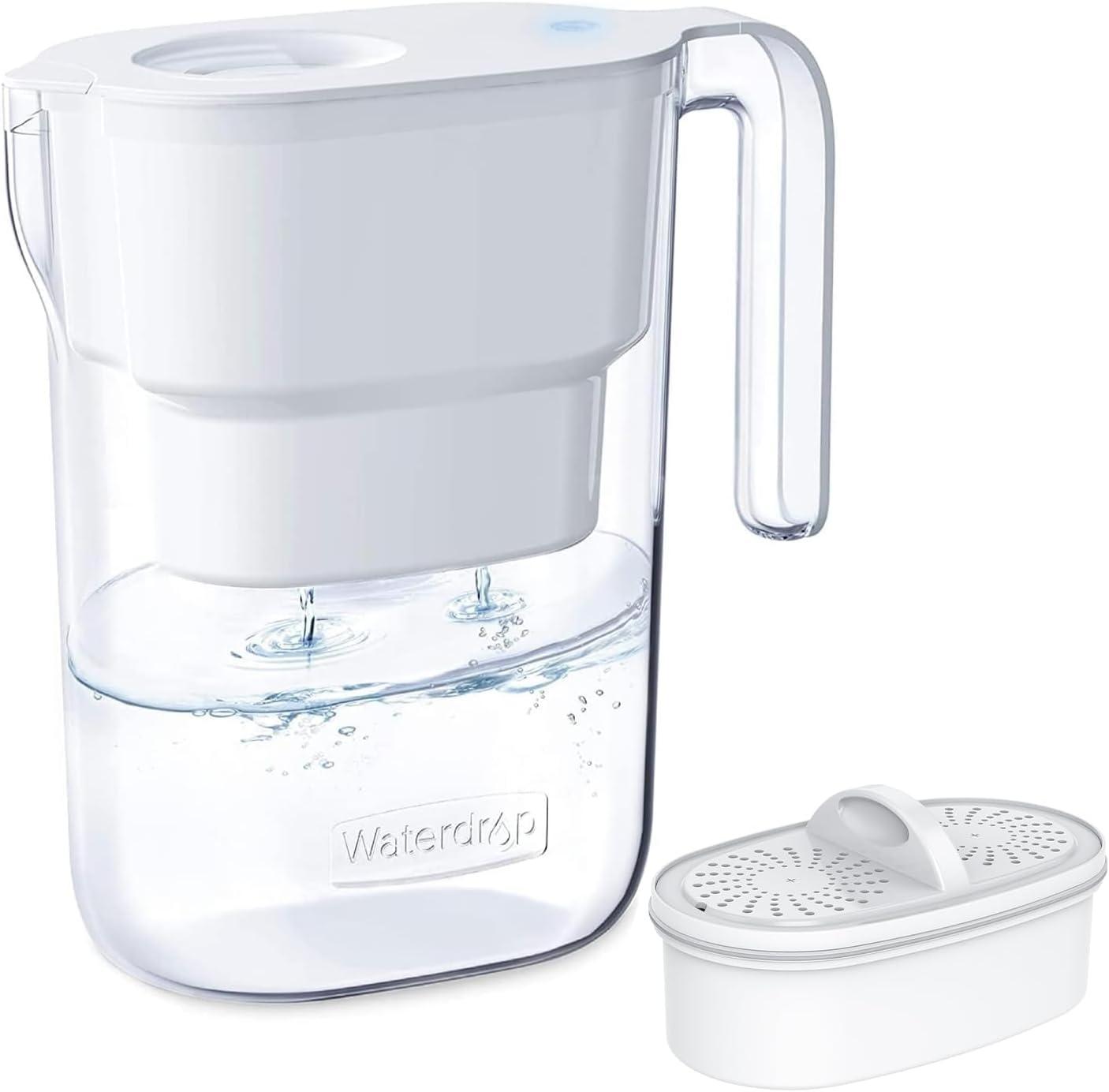 imageWaterdrop Water Filter Pitcher 200Gallon LongLife Countertop NSF Certified Water Purifier Replaces 6400 Plastic Water Bottles a Year Reduces Chlorine PFOAPFOS 7Cup BlackWhite