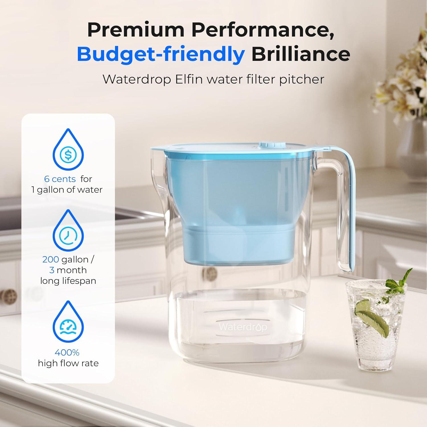 imageWaterdrop Water Filter Pitcher 200Gallon LongLife Countertop NSF Certified Water Purifier Replaces 6400 Plastic Water Bottles a Year Reduces Chlorine PFOAPFOS 7Cup BlackAzure