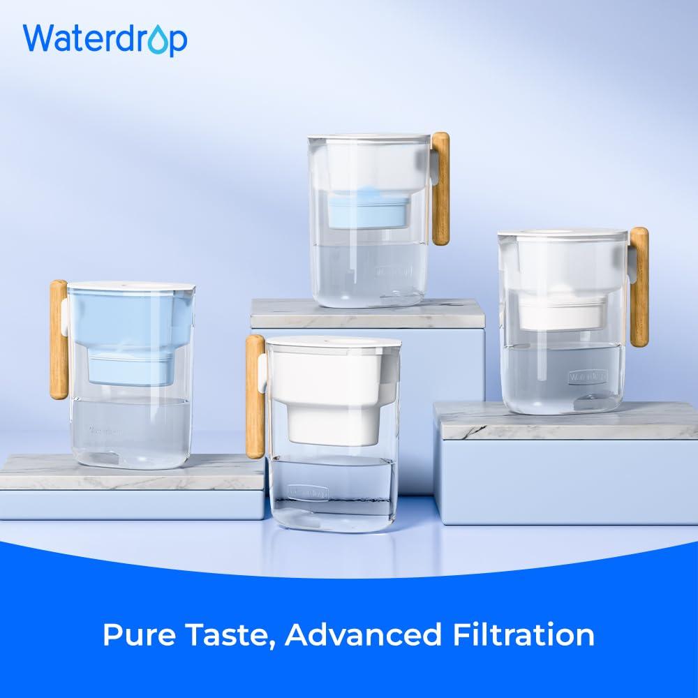 imageWaterdrop Water Filter Pitcher with 1 Filter 200Gallon LongLife Chubby 10Cup Large Water Filter Pitcher NSF Certified 5X Times Lifetime Reduces PFOAPFOS BPA Free BlueClear