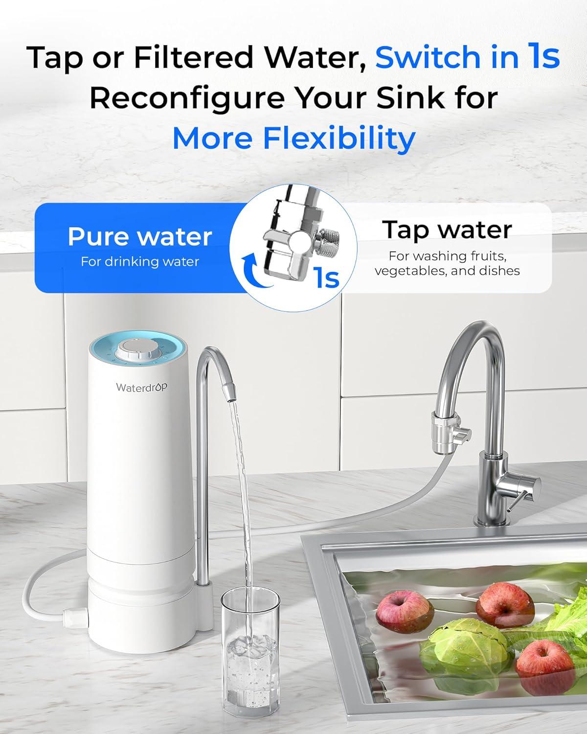 imageWaterdrop Water Filter for Sink Faucet 4000 Gallons Countertop Water Filter System and Filter Life Reminder Reduces Heavy Metals Bad Odor and 99 Chlorine WDCTF05 1 FilterPlastic