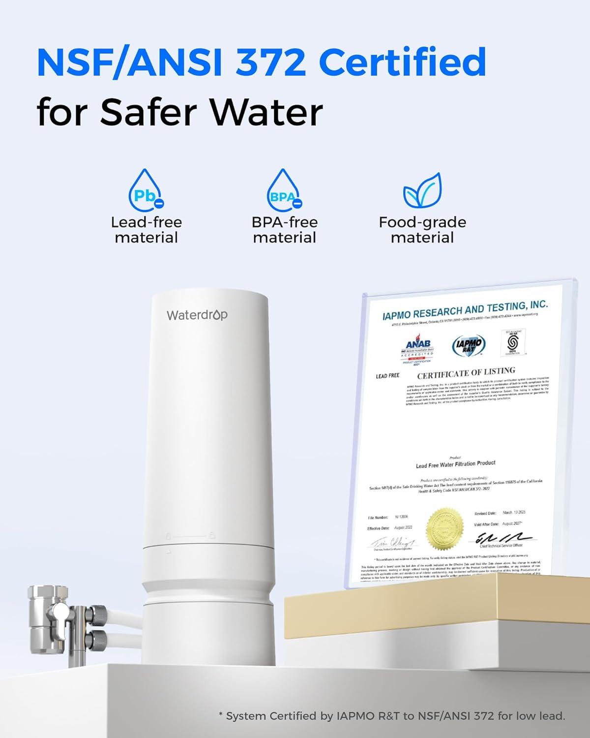 imageWaterdrop Water Filter for Sink Faucet 4000 Gallons Countertop Water Filter System and Filter Life Reminder Reduces Heavy Metals Bad Odor and 99 Chlorine WDCTF05 1 FilterPlastic