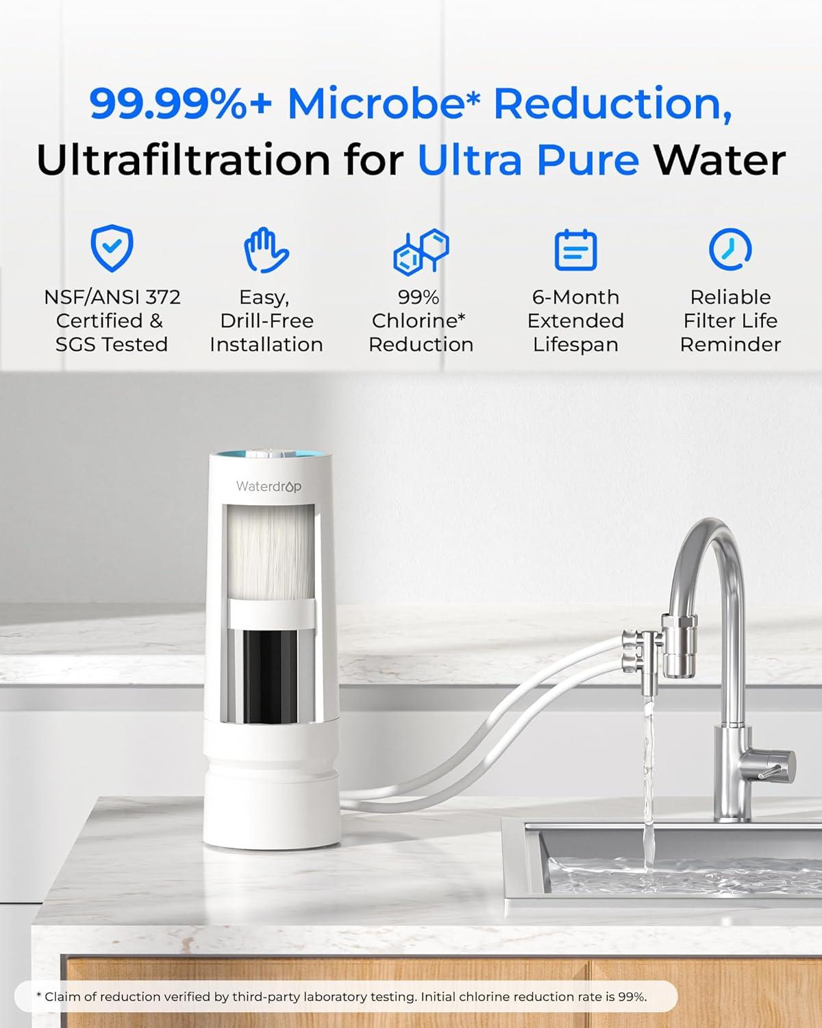 imageWaterdrop Water Filter for Sink Faucet 4000 Gallons Countertop Water Filter System and Filter Life Reminder Reduces Heavy Metals Bad Odor and 99 Chlorine WDCTF05 1 FilterPlastic