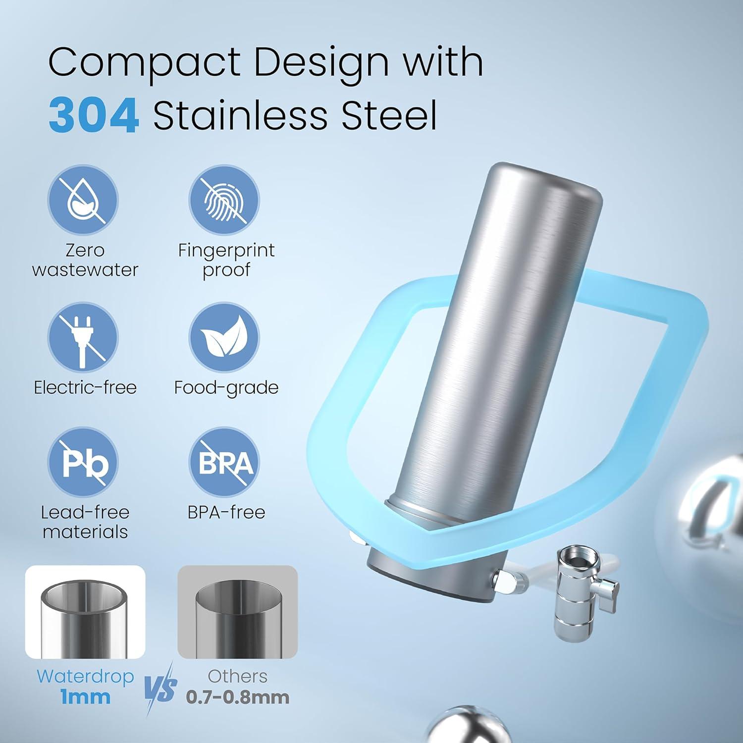 imageWaterdrop Water Filter for Sink Faucet 4000 Gallons Countertop Water Filter System and Filter Life Reminder Reduces Heavy Metals Bad Odor and 99 Chlorine WDCTF05 1 FilterStainless Steel