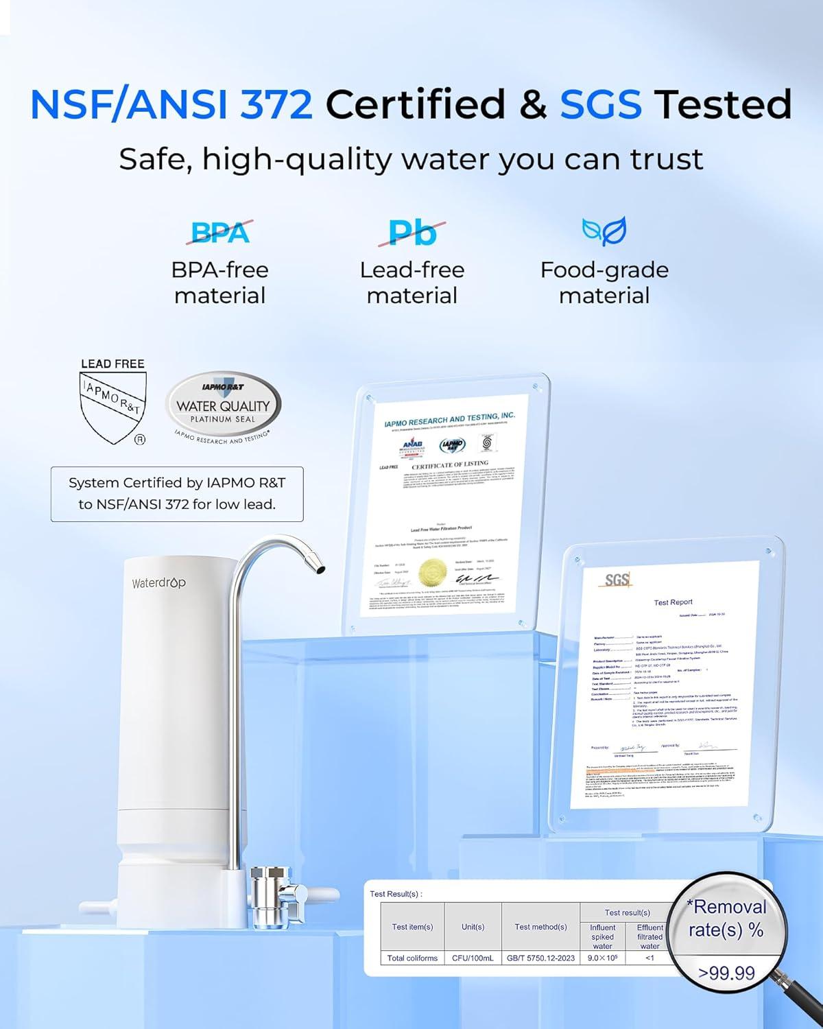 imageWaterdrop Water Filter for Sink Faucet 4000 Gallons Countertop Water Filter System and Filter Life Reminder Reduces Heavy Metals Bad Odor and 99 Chlorine WDCTF05 1 FilterPlastic