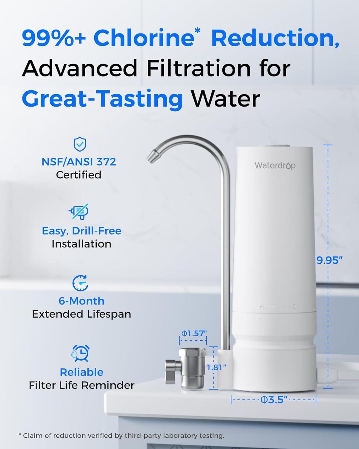 imageWaterdrop Water Filter for Sink Faucet 4000 Gallons Countertop Water Filter System and Filter Life Reminder Reduces Heavy Metals Bad Odor and 99 Chlorine WDCTF05 1 FilterPlastic
