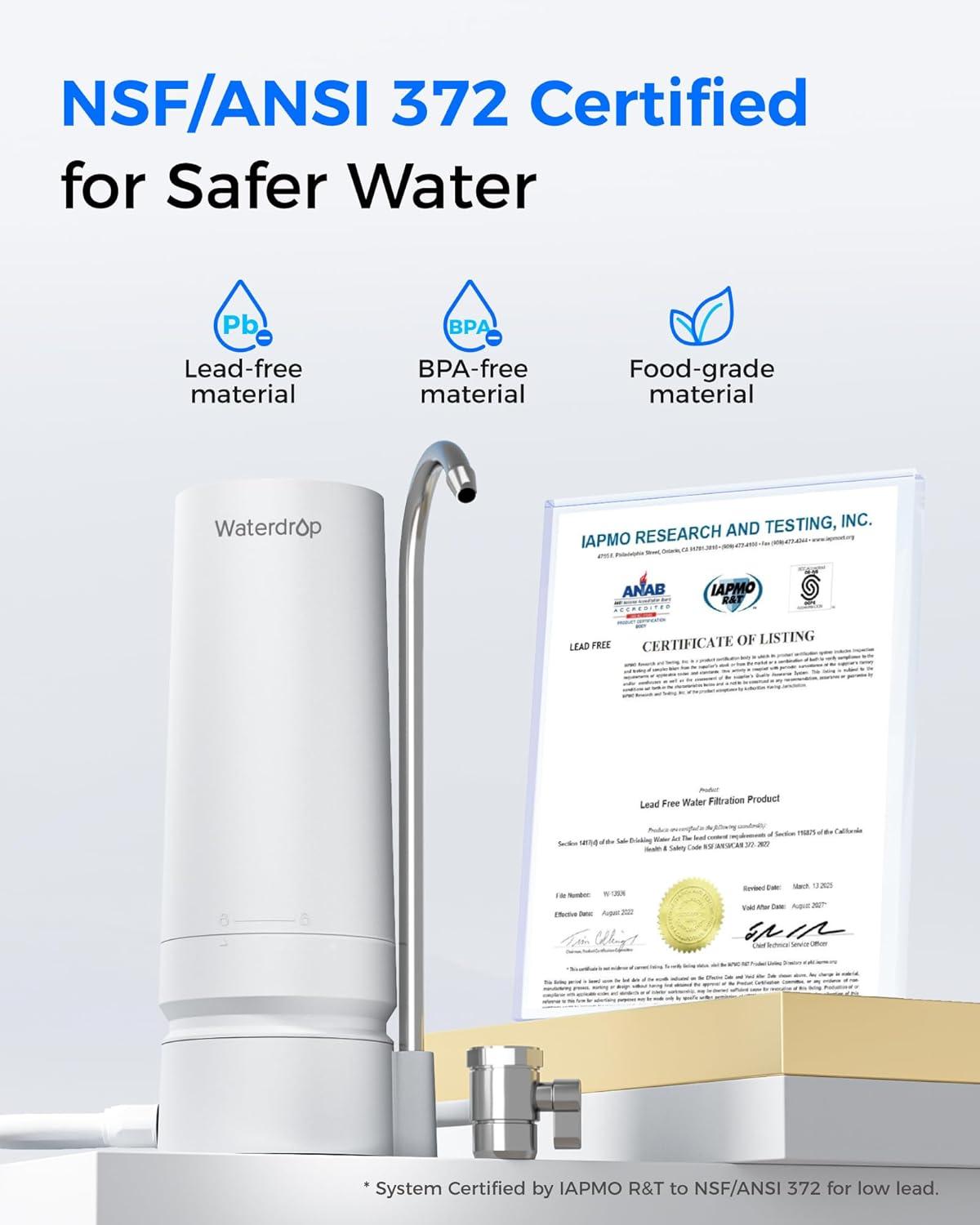 imageWaterdrop Water Filter for Sink Faucet 4000 Gallons Countertop Water Filter System and Filter Life Reminder Reduces Heavy Metals Bad Odor and 99 Chlorine WDCTF05 1 FilterPlastic