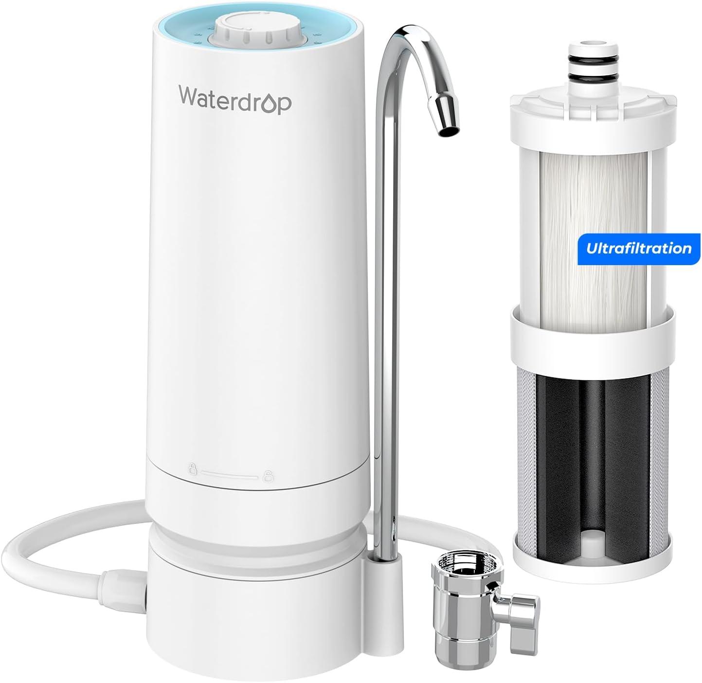 imageWaterdrop Water Filter for Sink Faucet 4000 Gallons Countertop Water Filter System and Filter Life Reminder Reduces Heavy Metals Bad Odor and 99 Chlorine WDCTF05 1 FilterPlastic