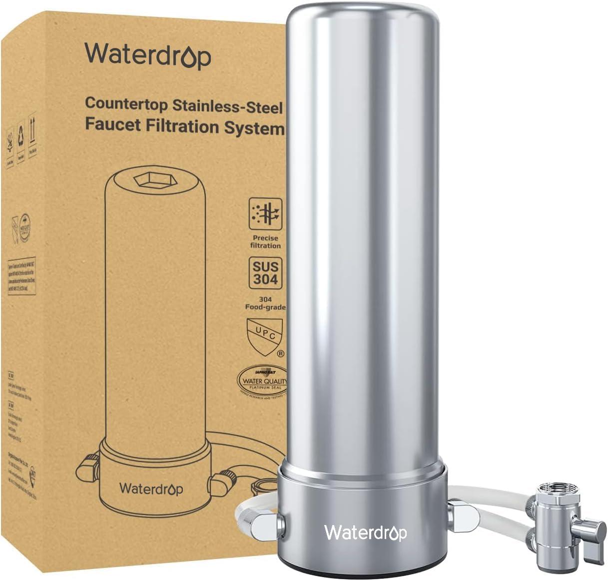 imageWaterdrop Water Filter for Sink Faucet 4000 Gallons Countertop Water Filter System and Filter Life Reminder Reduces Heavy Metals Bad Odor and 99 Chlorine WDCTF05 1 FilterStainless Steel