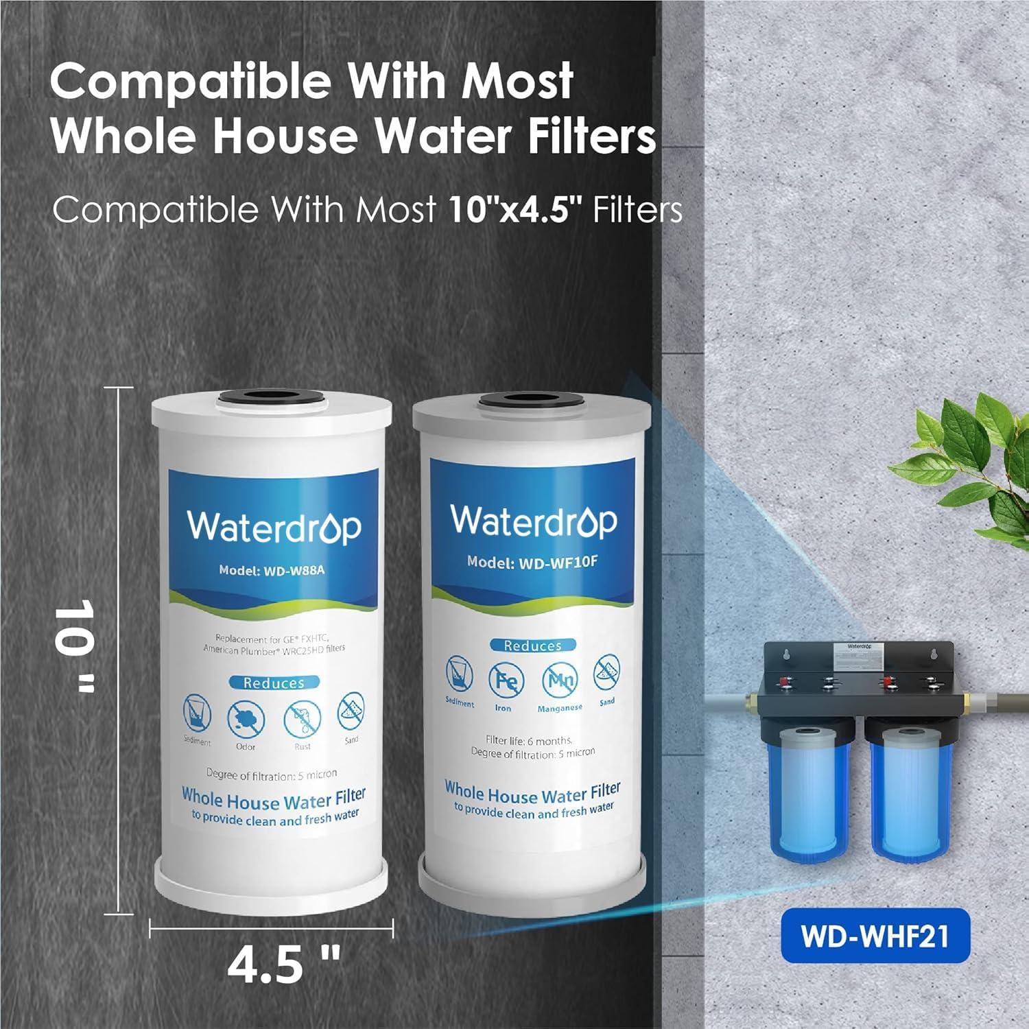 imageWaterdrop Whole House Water Filter Carbon Filter Reduce Iron ampamp Manganese Filter Cartridge Replacement for GE GXWH40L FXHTC Ispring Culligan RFCBBSA Whirlpool Any 10quot x 45quot System 5 MicronCarbon  Reduce IronManganese Filter