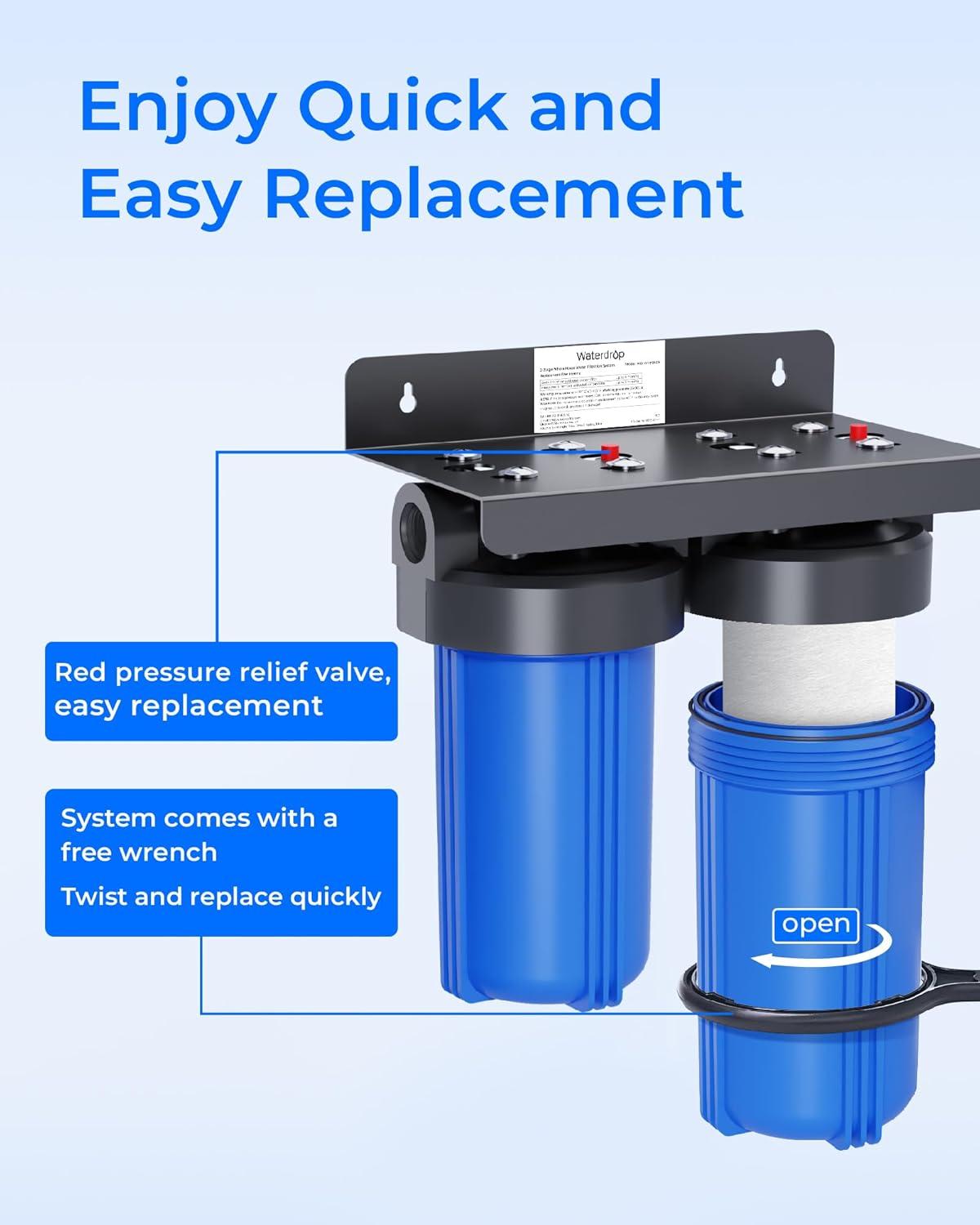 imageWaterdrop Whole House Water Filter Carbon Filter Reduce Iron ampamp Manganese Filter Cartridge Replacement for GE GXWH40L FXHTC Ispring Culligan RFCBBSA Whirlpool Any 10quot x 45quot System 5 MicronAntiScale  Heavy Metal Filter