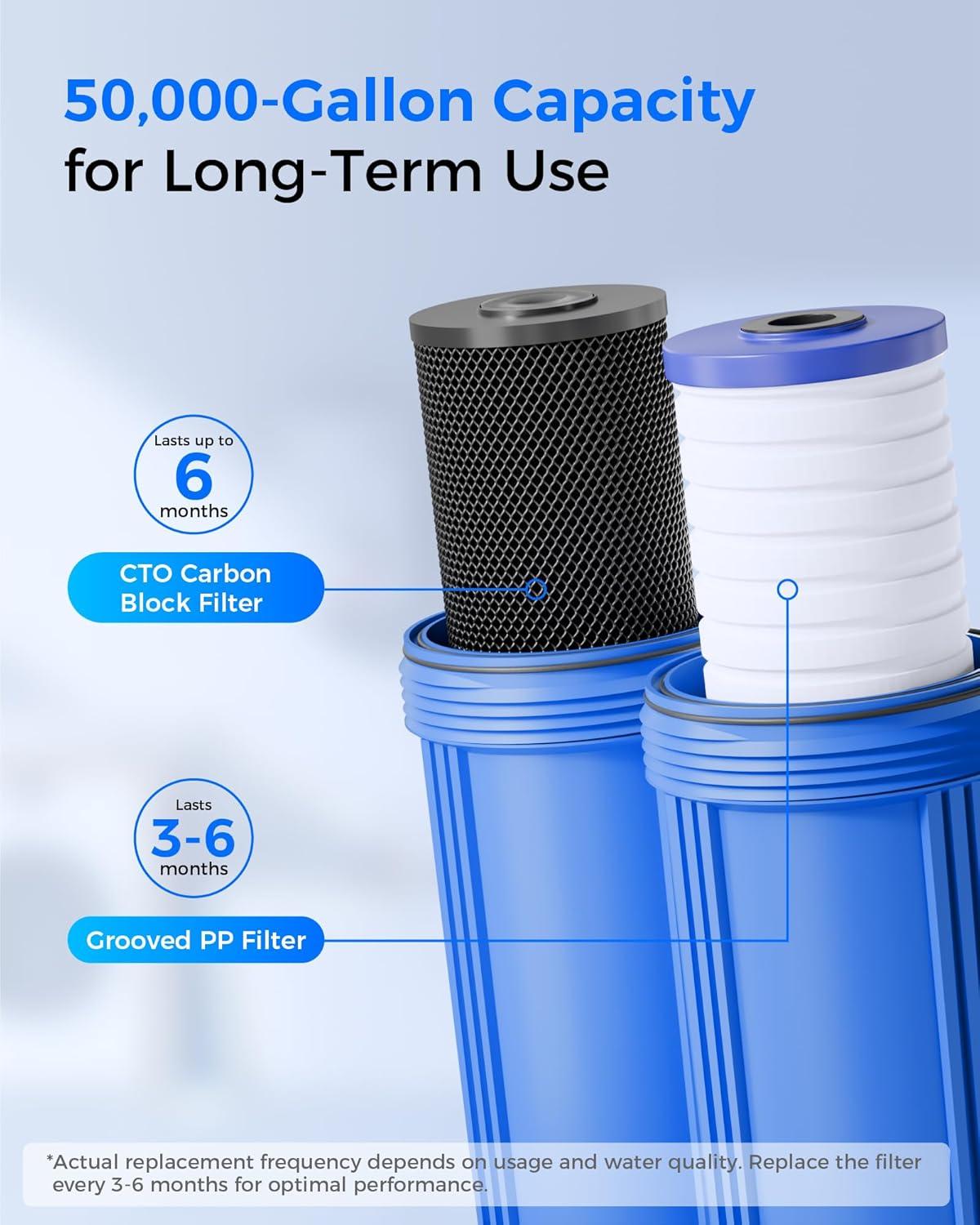 imageWaterdrop Whole House Water Filter Carbon Filter Reduce Iron ampamp Manganese Filter Cartridge Replacement for GE GXWH40L FXHTC Ispring Culligan RFCBBSA Whirlpool Any 10quot x 45quot System 5 MicronCTO Carbon Sediment Filter
