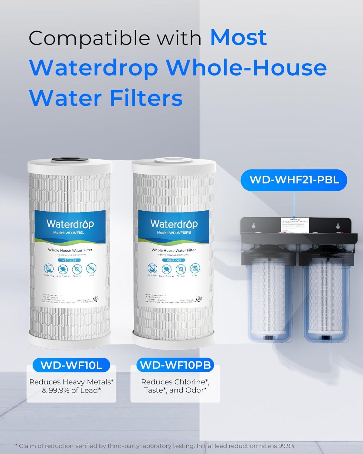 imageWaterdrop Whole House Water Filter Carbon Filter Reduce Iron ampamp Manganese Filter Cartridge Replacement for GE GXWH40L FXHTC Ispring Culligan RFCBBSA Whirlpool Any 10quot x 45quot System 5 MicronReduce Lead  Sediment Filter