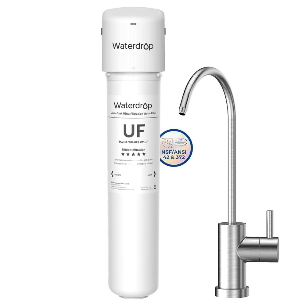 imageWaterdrop 15UBUF 001 m Ultra Filtration Under Sink Water Filter System for Batria Reduction Reduces Lead Chlorine Bad Taste ampamp Odor 19K Gallons with Dedicated Brushed Nickel Faucet USA TechWhite