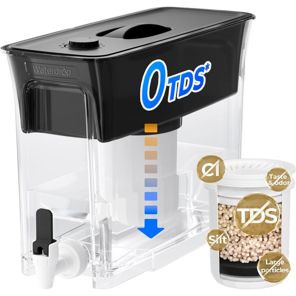 imageWaterdrop 35Cup Slim Water Filter Dispenser Large Capacity Water Filter Pitcher 200Gallon LongLife 5X Lifetime Reduces Chlorine PFOAPFOS and More BPA Free Black with 1 FilterBlack