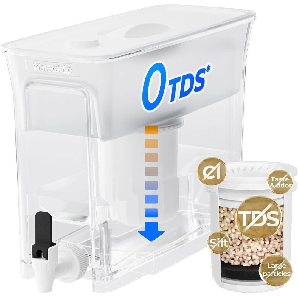 imageWaterdrop 35Cup Slim Water Filter Dispenser Large Capacity Water Filter Pitcher 200Gallon LongLife 5X Lifetime Reduces Chlorine PFOAPFOS and More BPA Free Black with 1 FilterWhite