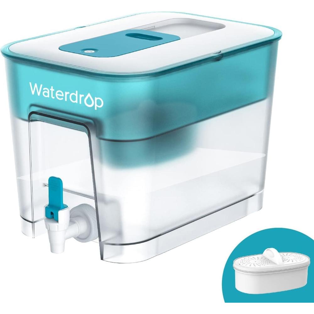 imageWaterdrop 40Cup Large Water Filter Dispenser with 1 Filter 200Gallon LongLife for Home and Office 5X Times Lifetime Reduces Chlorine PFOAPFOS and More BPA Free BlackTurquoise