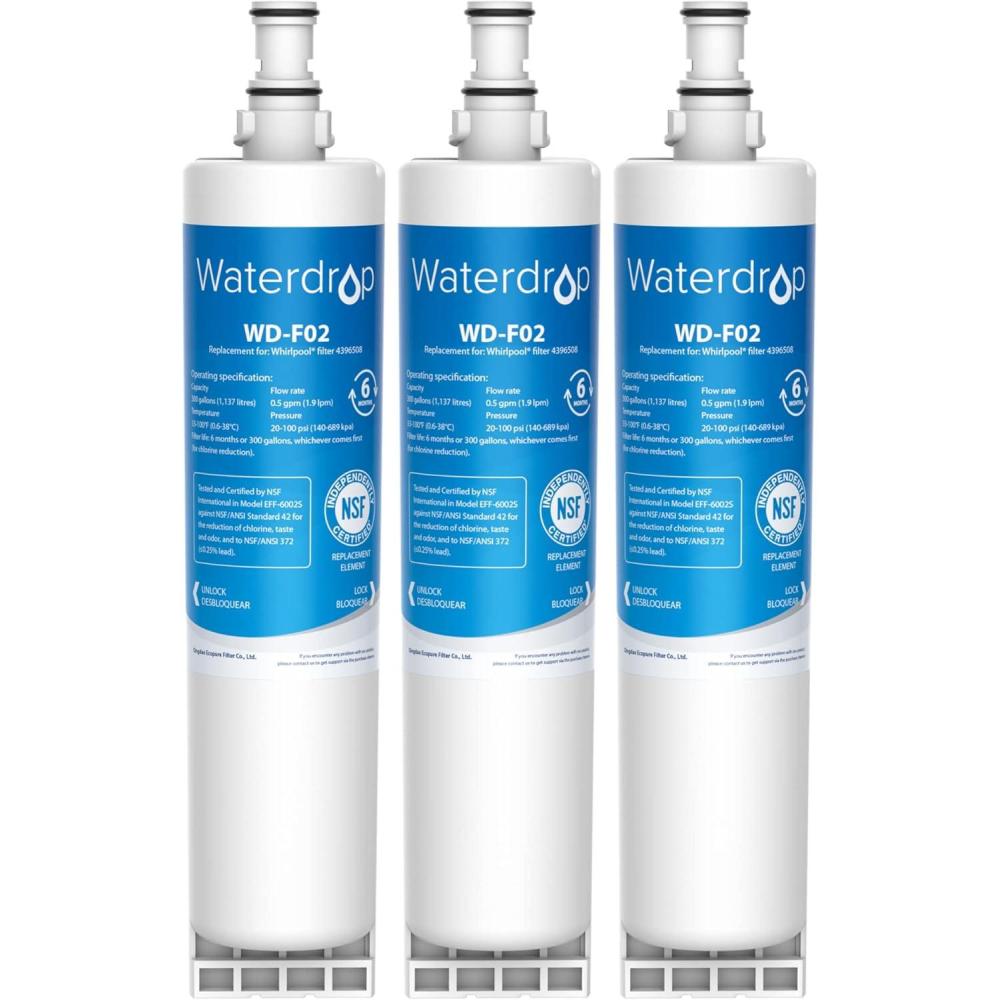 imageWaterdrop 4396508 Refrigerator Water Filter Replacement for Whirlpool 4396508 4396510 4392857 Kenmore 469010 NLC240V Filter 5 EDR5RXD1 3 Filters