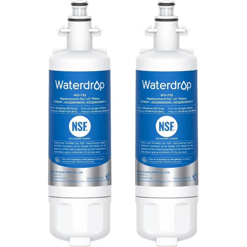 imageWaterdrop 469690 ADQ36006101 Refrigerator Water Filter Replacement for LG LT700P ADQ36006102 Kenmore 9690 LFXS30766S LFXS24623S FML3 RFC1200A RWF1200A WSL3 Pack of 2 Package May Vary