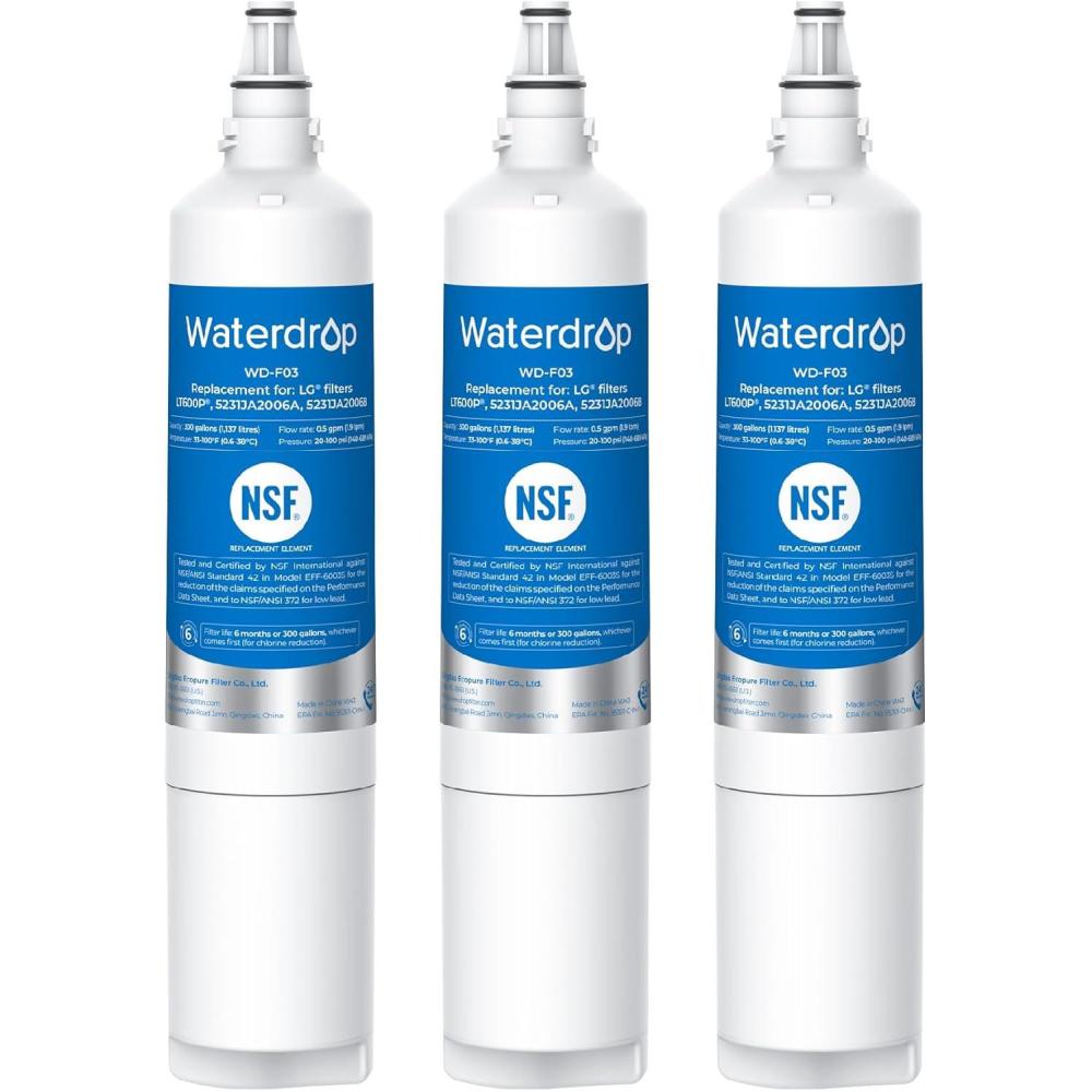 imageWaterdrop 5231JA2006A Replacement for LG LT600P Refrigerator Water Filter fml2 KENMORECLEAR 469990 KENMORE 9990 5231JA2006B RWF1000A LFX25960ST LSC27931ST 3 Filters3 Count Pack of 1