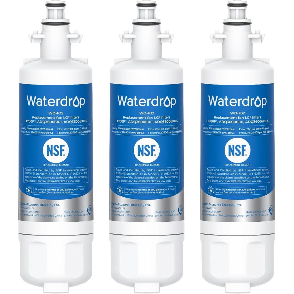 imageWaterdrop ADQ36006101 Replacement for LG LT700P Refrigerator Water Filter Kenmore 9690 469690 ADQ36006102 LFXS30766S RFC1200A FML3 and LT120F Fresh Air Filter 3 Combo3 Count Pack of 1