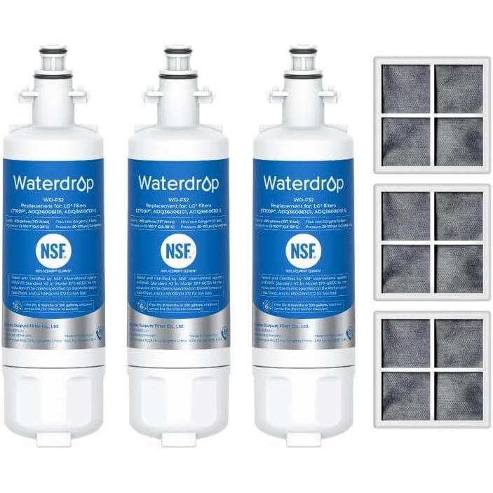 imageWaterdrop ADQ36006101 Replacement for LG LT700P Refrigerator Water Filter Kenmore 9690 469690 ADQ36006102 LFXS30766S RFC1200A FML3 and LT120F Fresh Air Filter 3 Combo3 Combo Pack of 1
